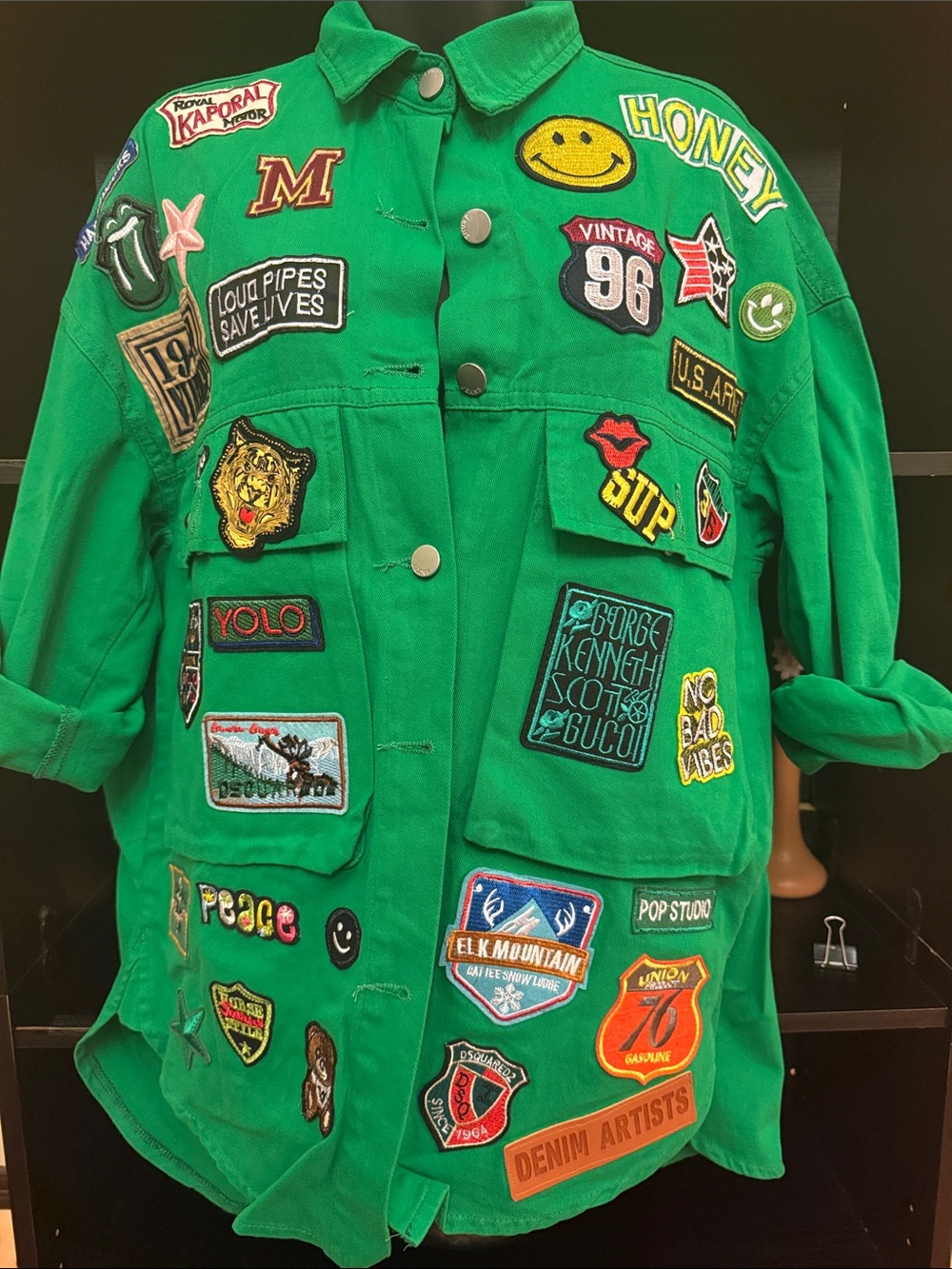 Green Patchwork Utility Jacket - Unbranded